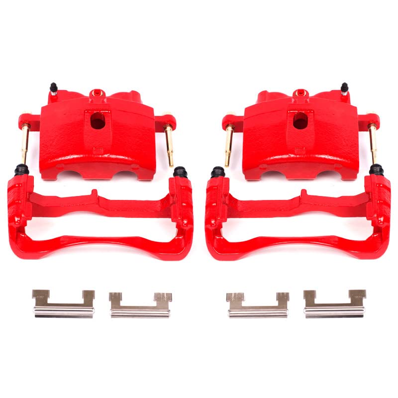 Power Stop S4730 Front High-Temp Pair of Red Powder Coated Calipers for Cadillac Deville DTS | Chevy Express Silverado Suburban | GMC Savana Sierra Yukon | Hummer H2 [Application Specific]