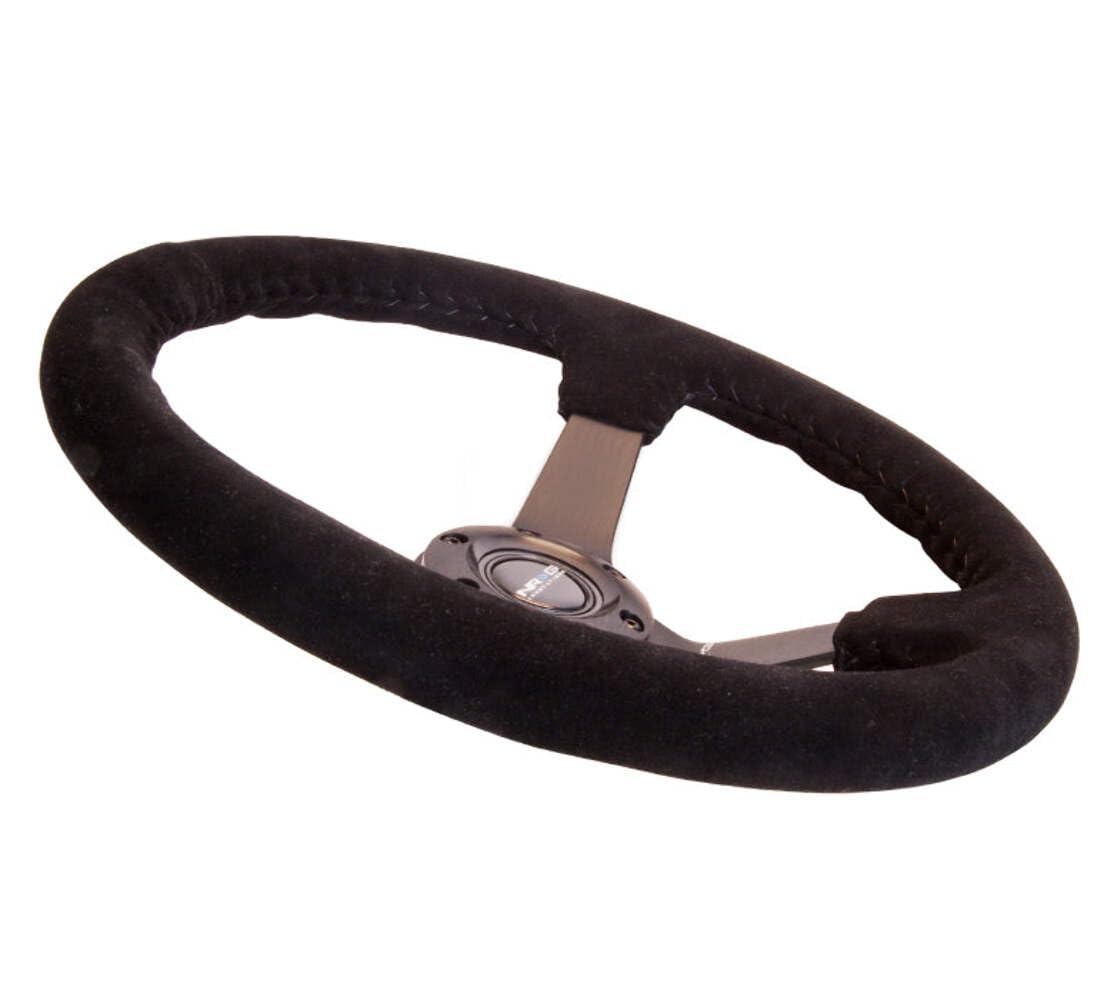 NRG Innovations Reinforced Steering Wheel NRG-RST-036MB-S RACE STYLE 350mm Sport Steering Wheel (3' Deep) Black Suede With Black Baseball Stitching Matte Black Spoke