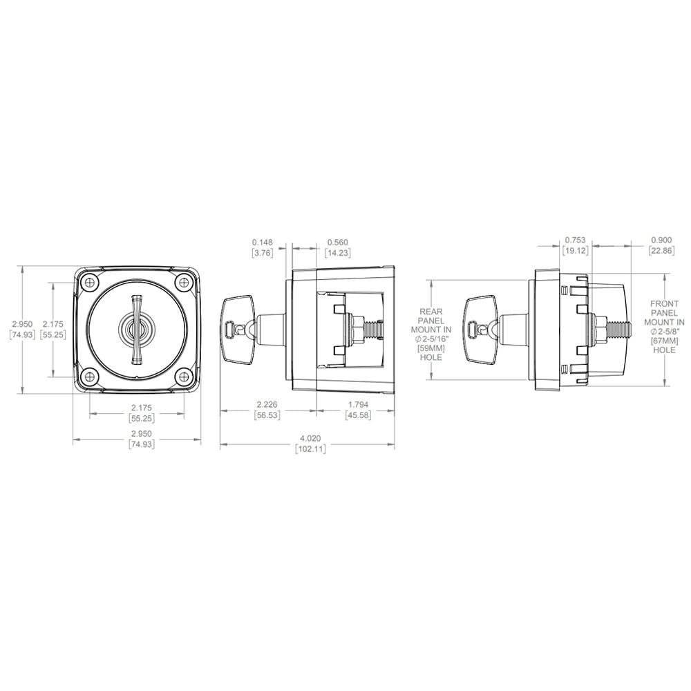 Battery Isolator Switch Blue Sea Systems 6005200 m-Series ON/OFF with Locking Key, Black