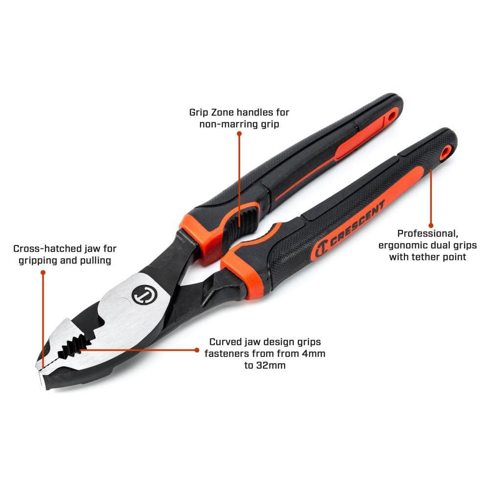 Crescent Z2 Dual Material Slip Joint Pliers - Wire Cutter Cushion Grip Hand Tool for Home Improvement & Repair - 8" - HTZ28CG