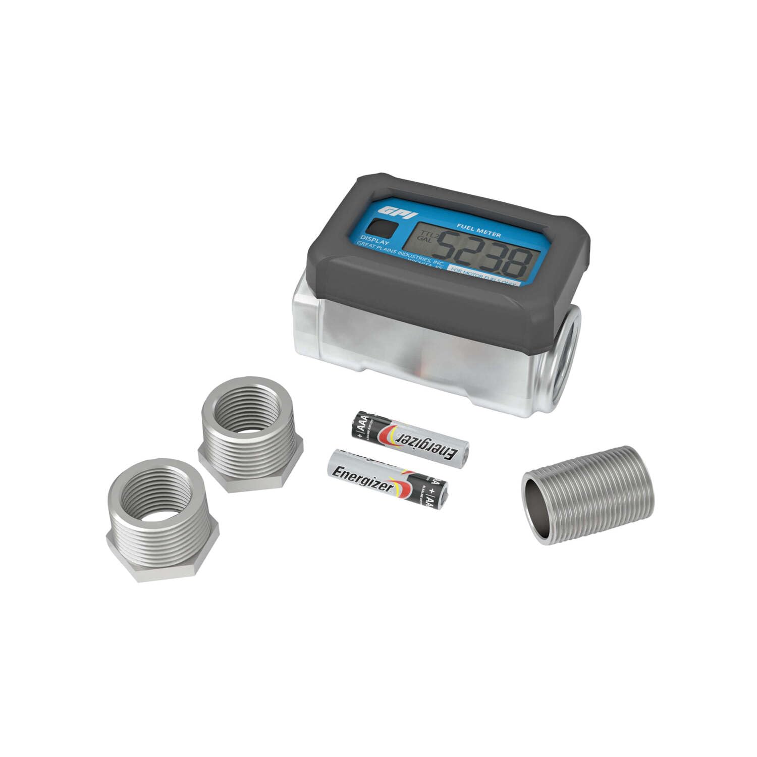 01A Series GPI Turbine Flow Meter for Fuel, Aluminum Body with Battery Powered Digital Display, 3-30 GPM (113255-1)