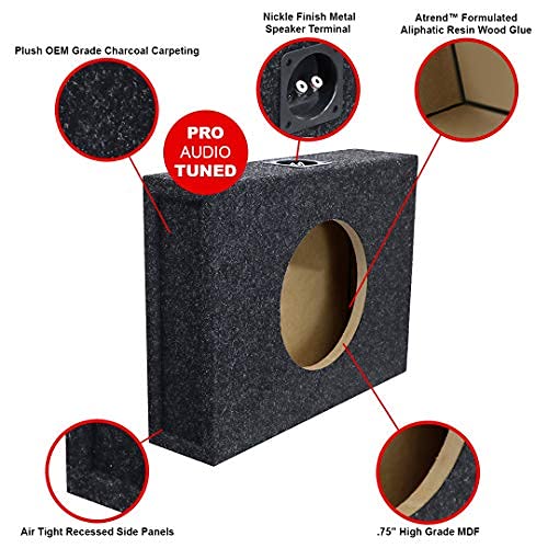 10" Bbox Single Sealed / Shallow Mount Subwoofer Enclosure Boxes & Enclosures - Pro Audio Tune - Premium Subwoofer Box Improves Audio Quality, Sound & Bass - Nickel Finish Terminals