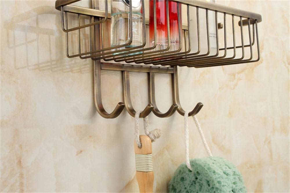 Antique doubledeck basket bathroom shelf/Corner Shelf BTBT, brass, wallmounted, drawing process，29.5 * 13 * 49cm Bathroom Shelf