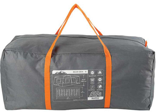 Bear Den Cabin 9 Tent, Kuma Outdoor Gear, Graphite/Orange, 485-KM-TEBD-GO-9