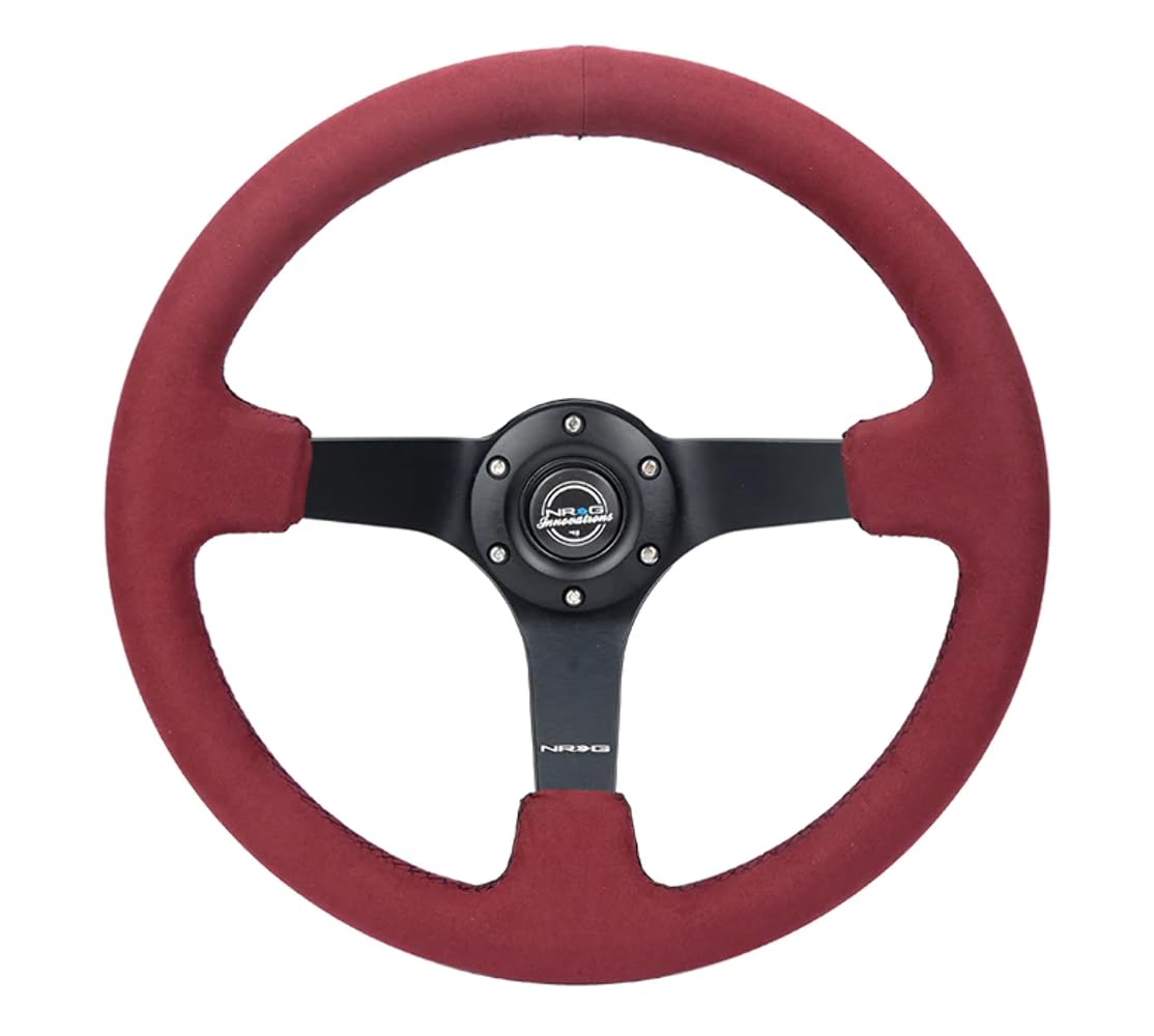 NRG Innovations Reinforced NRG-RST-036MB-BUA Steering Wheel - 350mm (3' deep) Burgundy Alcantara with Black Baseball Stitching Matte Black Spoke