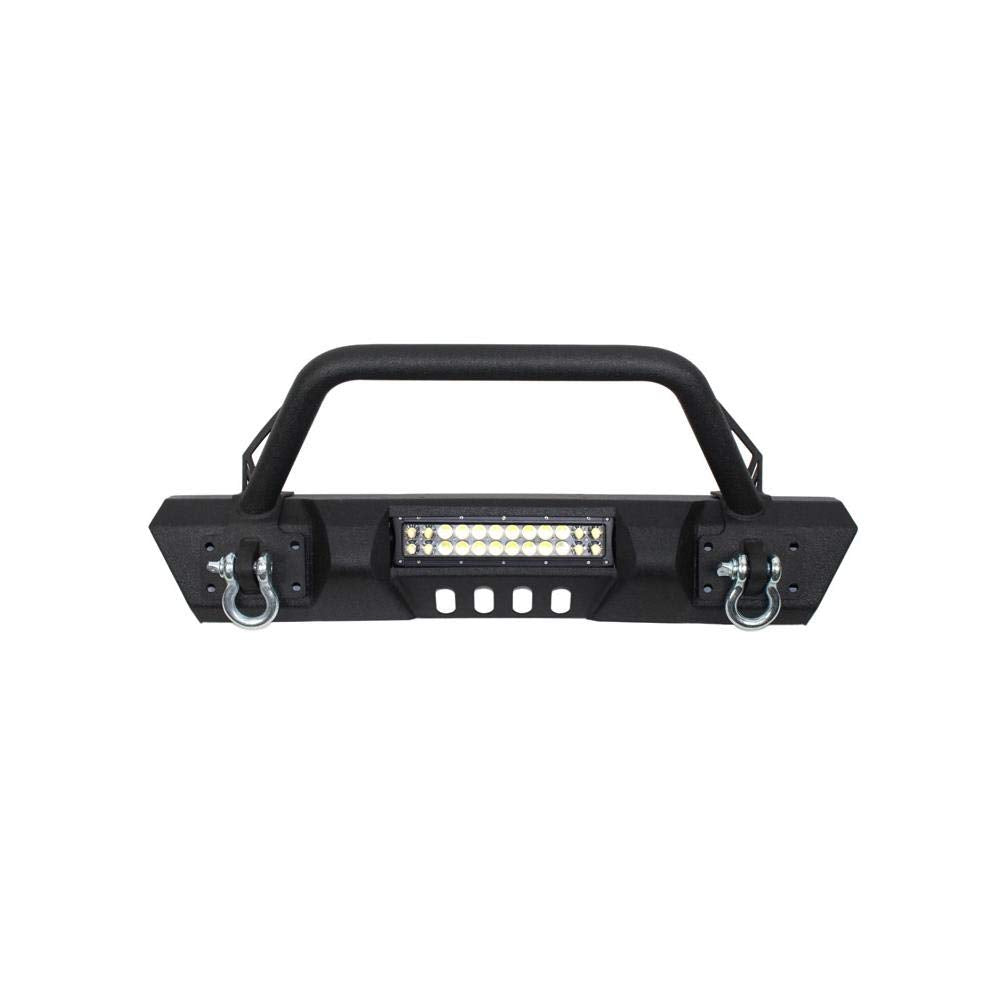 Stubby Front Winch Bumper with Tube Guard & LED Light Bar Slot for Jeep JK Wrangler & Unlimited