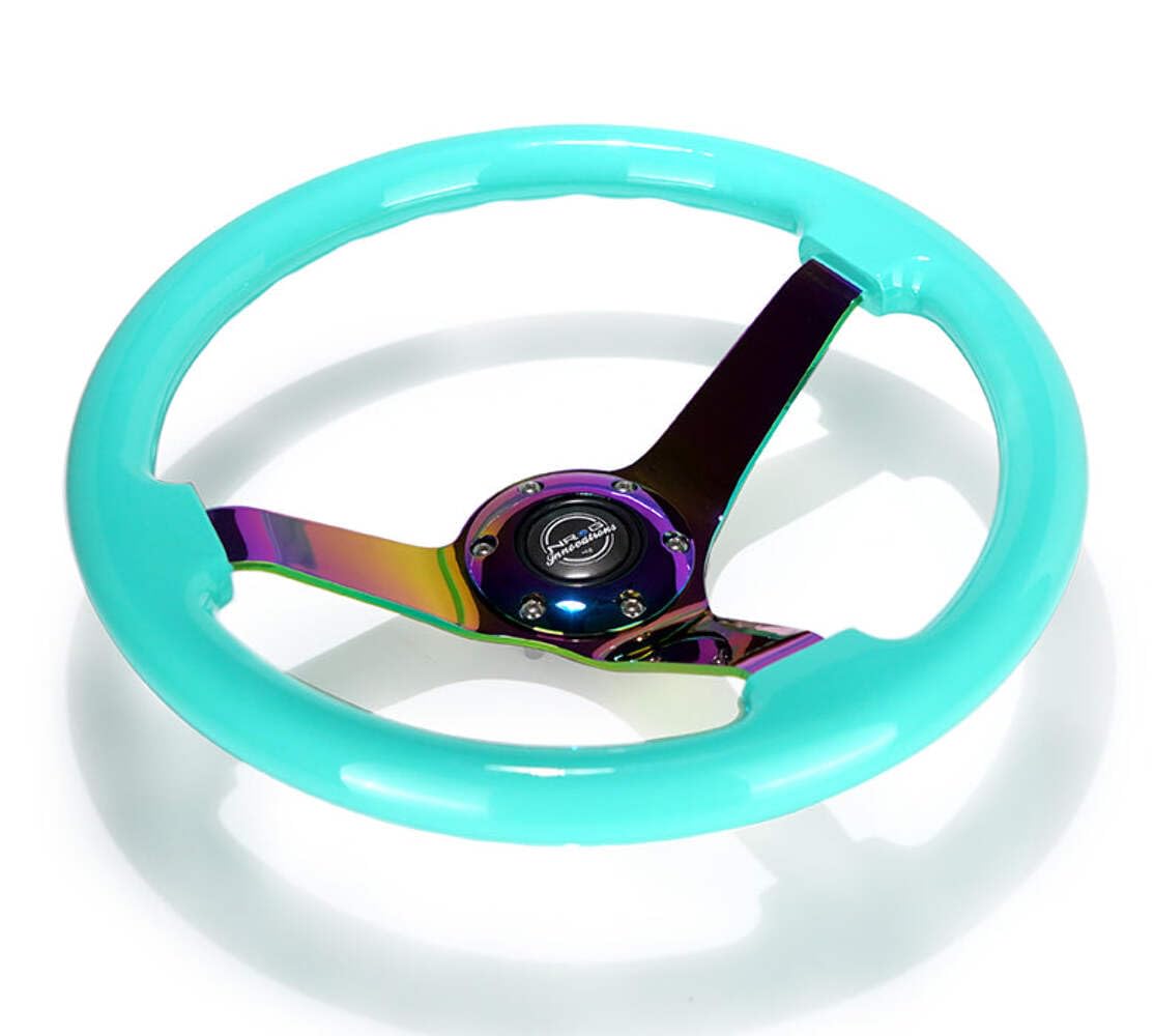 NRG Innovations Reinforced NRG-RST-036MF-MC Steering Wheel - Classic Minty Fresh Wood Grain Wheel (3" Deep), 350mm, 3 Solid Spoke Center in Neochrome