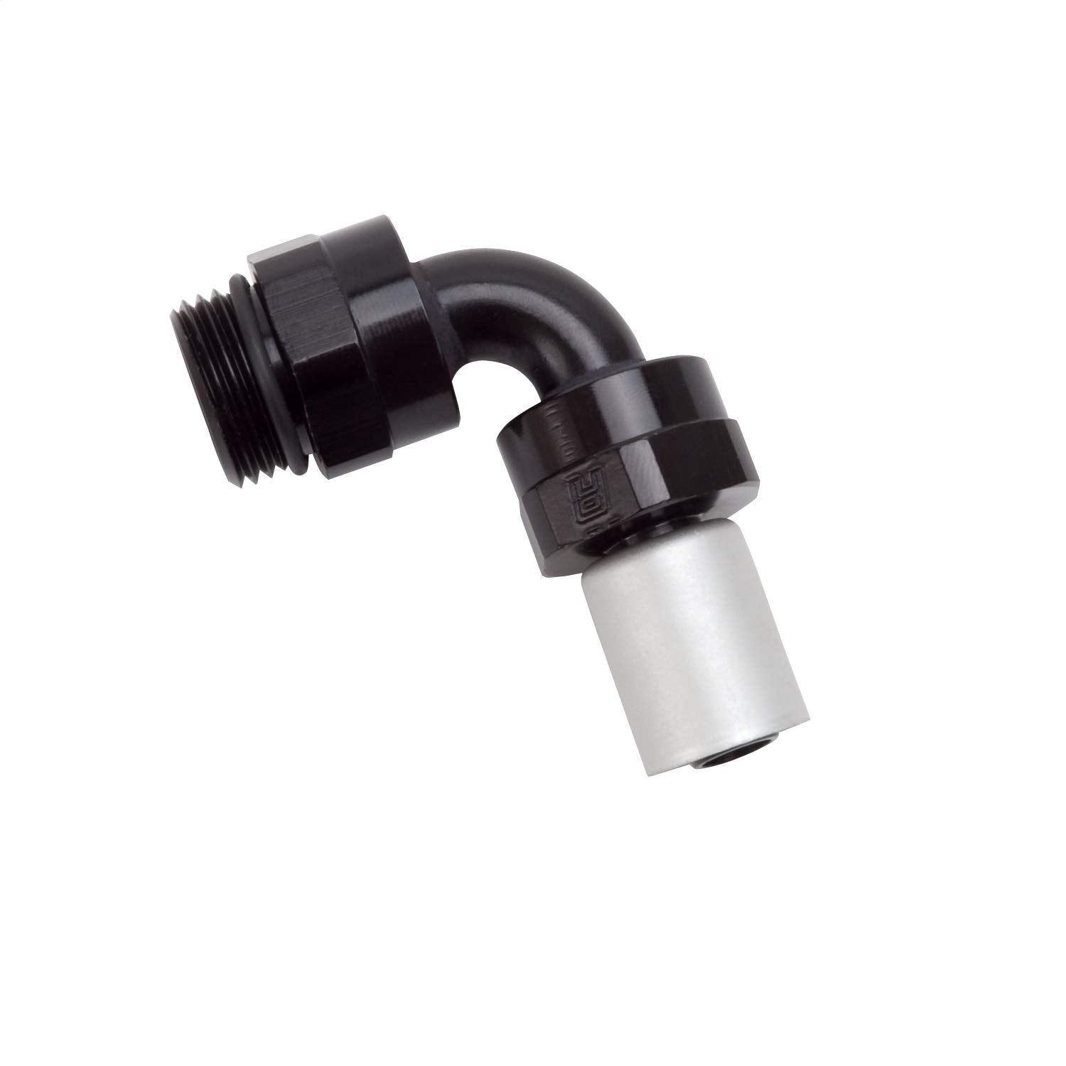 Performance Russell -8 SAE Port Male to -8 AN Hose 90 Degree Crimp On Hose End - Black Anodized