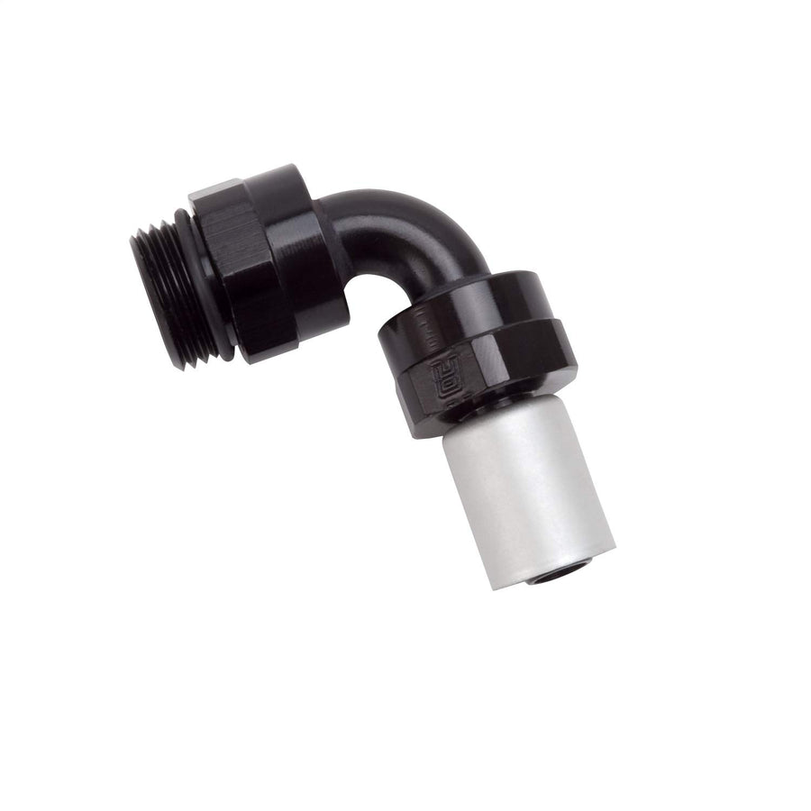 Performance Russell -8 SAE Port Male to -8 AN Hose 90 Degree Crimp On Hose End - Black Anodized