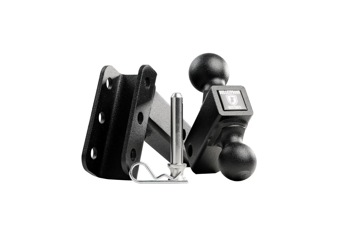2.0" Adjustable BulletProof Hitches Light Duty Trailer Hitch (10,000 lb. Rating) - 2" Drop/Rise Trailer Hitch with 2" & 2-5/16" Dual Ball - Powder Coat, Box Steel, Corrosion-Resistant