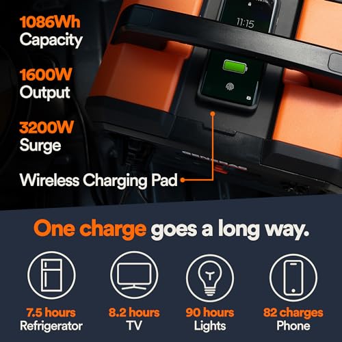 Portable Power Station Generac 1086Wh with Lithium-Ion Battery - Clean, Emission-Free Power - Wirless Charging Pad and Compact Design - Camping, RV, Indoor/Outdoor Use - Orange/Black