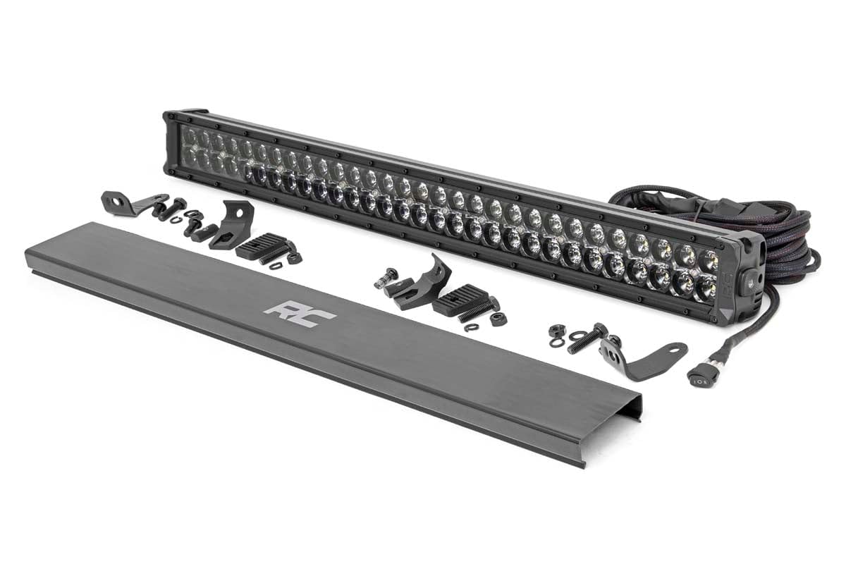 30" Rough Country Dual Row LED Light Bar with White DRL - 300W, 27,000 Lumens 5W CREE LEDs, Spot/Flood Combo Beam for Off-Road Trail Lighting