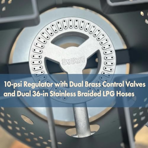 Bayou Classic DB375 Outdoor Patio Dual Burner Stove Features 13-in Tall Welded Steel Frame Dual 6-in Burners Dual 36-in Stainless Braided Hoses Designed for Large Pots up to 62-qt Capacity