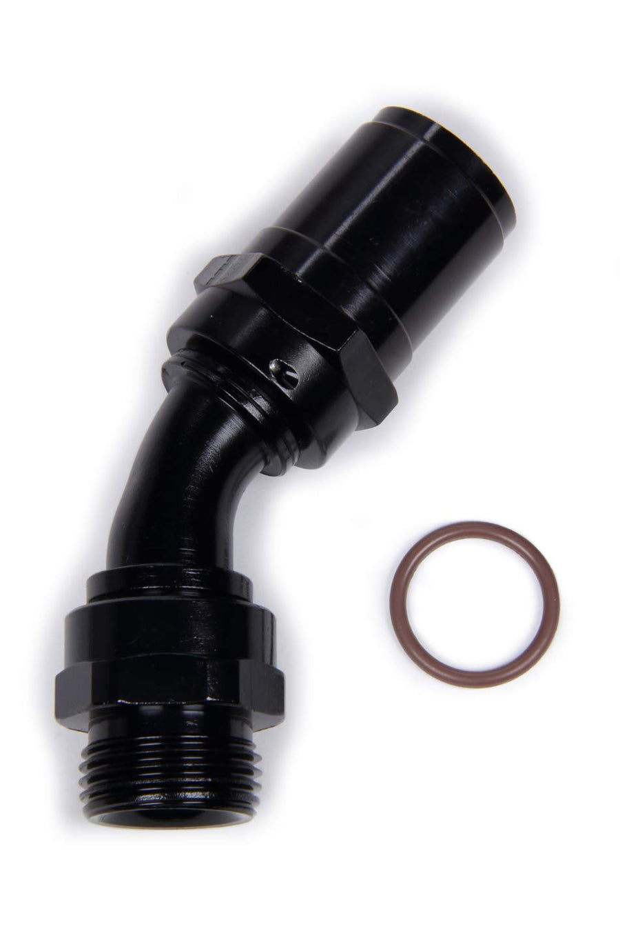 FRAGOLA Fitting, 45 Degree, Hose End, Race-Rite, Crimp-On, 10 an Hose Crimp to 7/8-14 in Male O-Ring, Aluminum, Black Anodize, Each