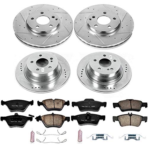 Power Stop K7862 Z23 Carbon Fiber Brake Pads Front and Rear with Drilled & Slotted Brake Rotors Kit