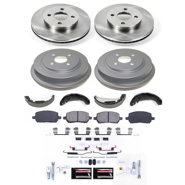 POWERSTOP Stock Replacement Brake Rotors and Drums with Front and Rear Brake Pads and Shoe Brake Kit For Chevrolet Cobalt 2009-2010, Pontiac G5 2009-2010 [Vehicle Specific]