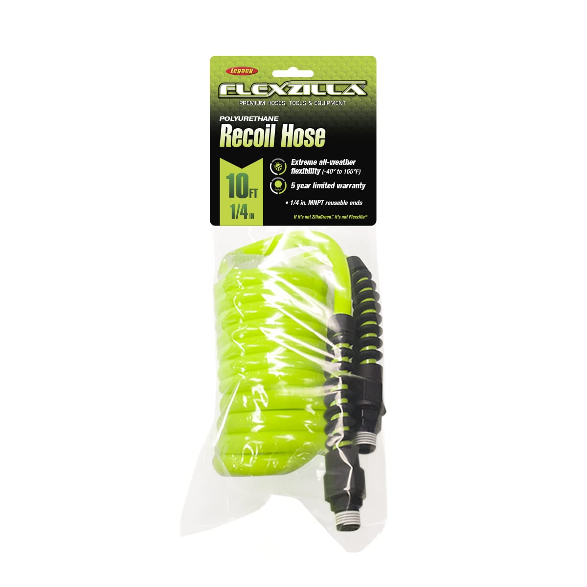 Polyurethane Flexzilla Recoil Air Hose, 1/4 in. x 10 ft., ZillaGreen - LP1410AFZ