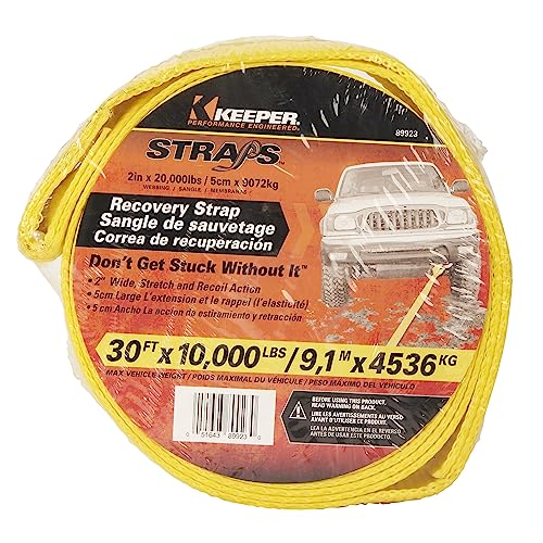 Tow Strap KEEPER - 2" x 30' Recovery and Towing Rope, 20,000 lbs Break Strength - Ideal for Cars, Trucks, and Light-Duty Vehicles