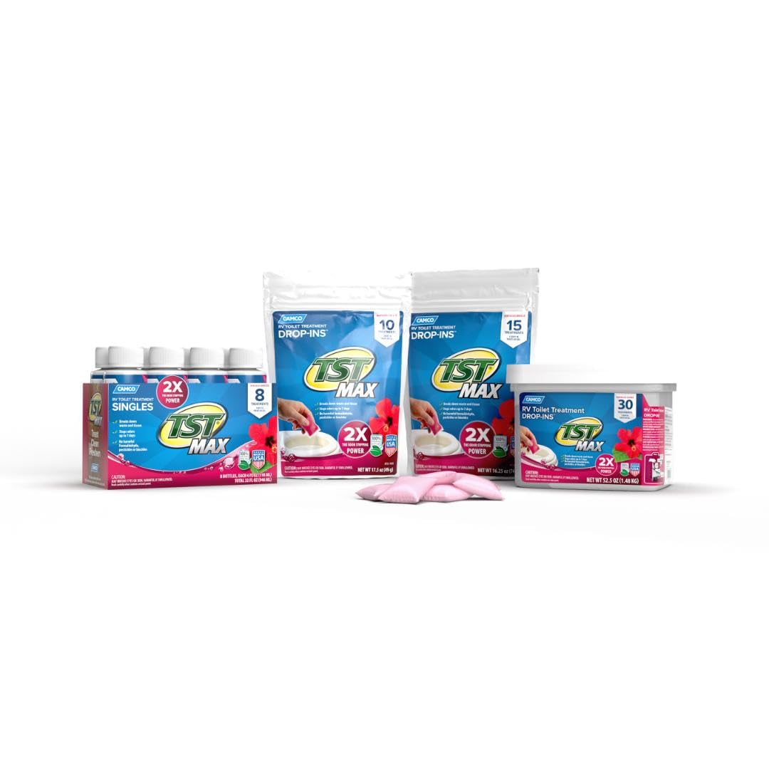 Camco TST MAX Drop-INs RV Toilet Treatment - Control Unwanted Odors and Break Down Waste and Tissue - Septic Tank Safe - Hibiscus Breeze Scent - 10-pack (41603)