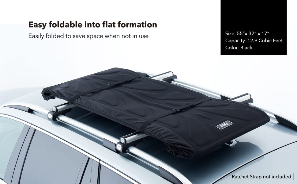 3D MAXpider Roof Bag Californian - Rooftop Cargo Carrier, 13 Cubic Feet, 90 Pounds Capacity, Waterproof - Assembled with Cross Bar - Universal Fit for All Vehicles with Rack/Roof Bars (Black)