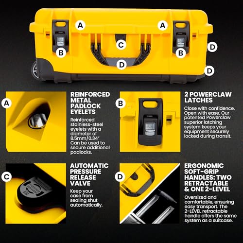 Hard Case NANUK 935 with Cubed Foam and Lid Organizer – Waterproof Protective Equipment Case with Wheels, 22” x 14” x 9” – Dustproof, Airline Carry-On Approved – Yellow