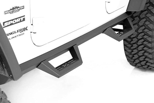 Rough Country Drop Steps Contoured for Jeep Wrangler JK (2007-2018) 4-Door - Flush Fit Rails with Side Steps