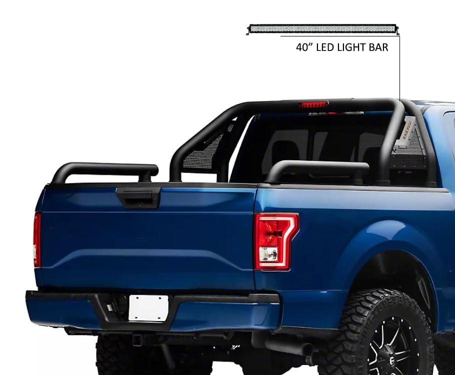 Gladiator Roll Bar Black Horse Modular Black W/40 LED Light Bar Compatible with Universal Roll Bar for 1/2 Ton Trucks (GM-Ford-Dodge- Tundra) -GLRB-01B-KIT