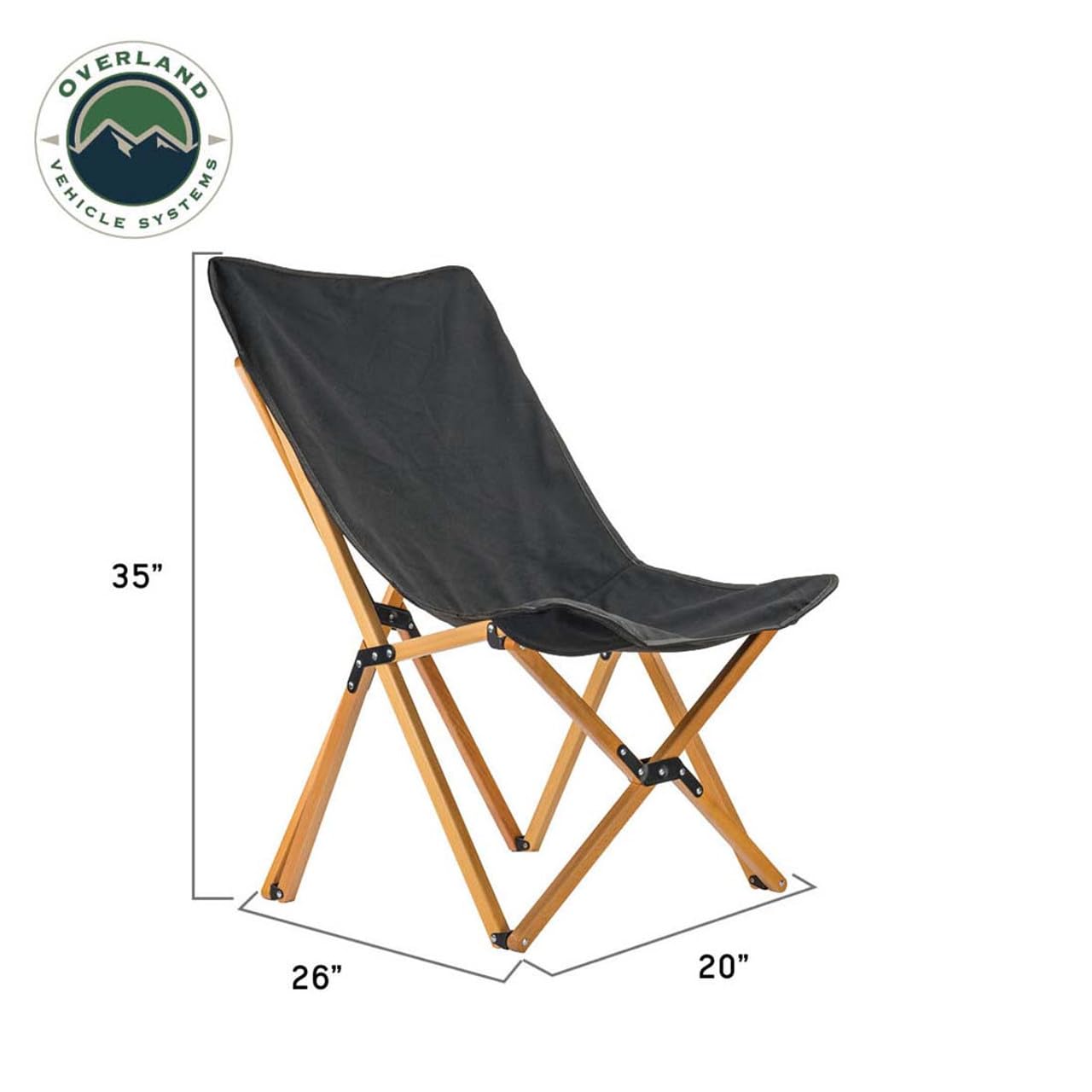 Kick It Camp Chair - Overland Vehicle Systems Black Canvas Body with Wood Base & Storage Bag