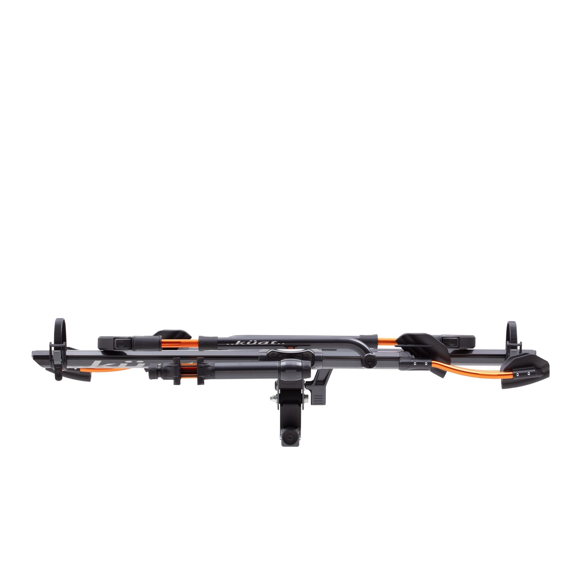 2-Bike Hitch Rack KUAT NV 2.0-2" | Robust 2-Bike Rack with Trail Doc for Riders & Cyclists | Rugged All-Metal Construction | E-Bike Compatible | Easy Installation, Gray Metallic/Orange Anodize