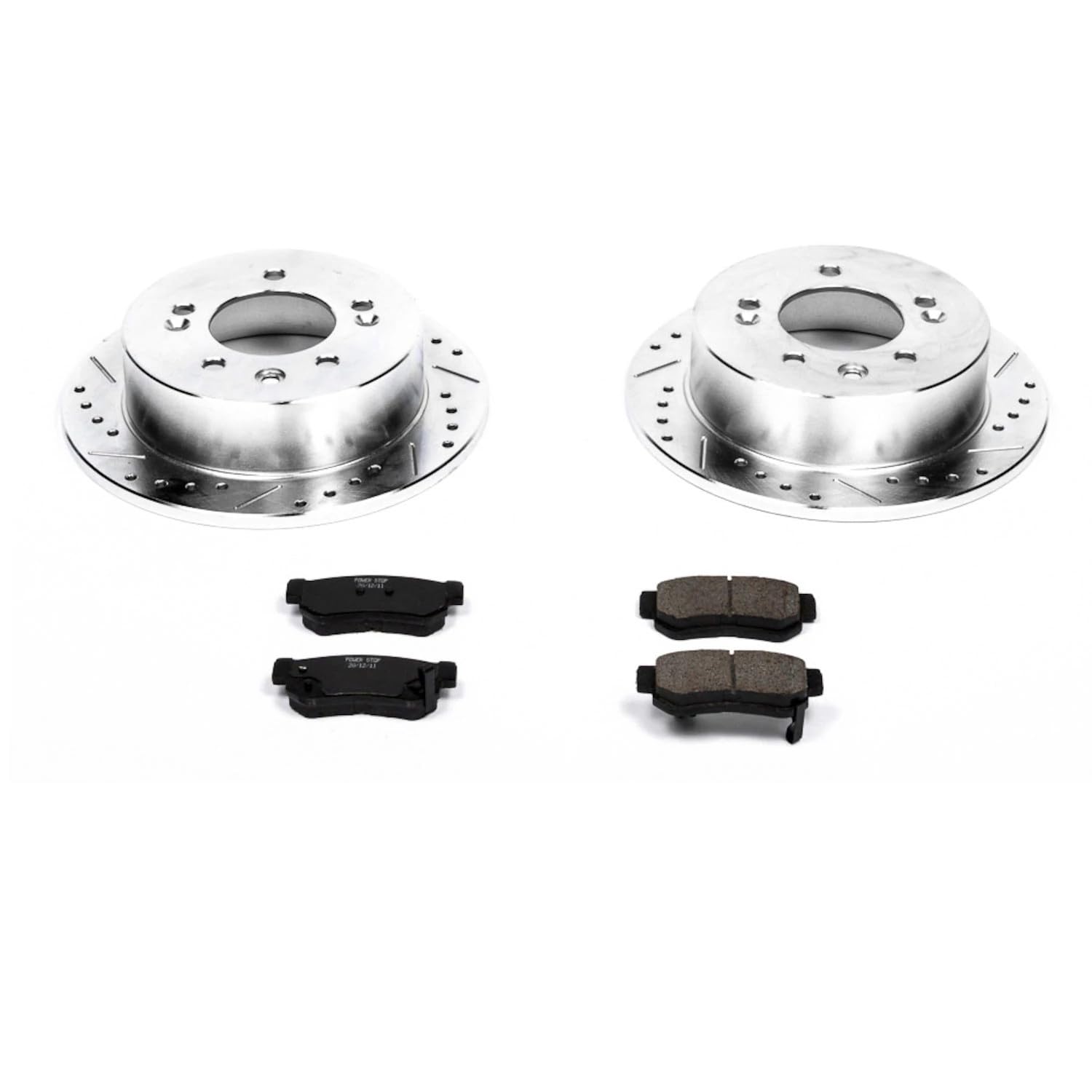 Power Stop K5210 Z23 Carbon Fiber Brake Pads Rear with Drilled & Slotted Brake Rotors Kit For Hyundai Elantra 2007-2010 [Model Specific]