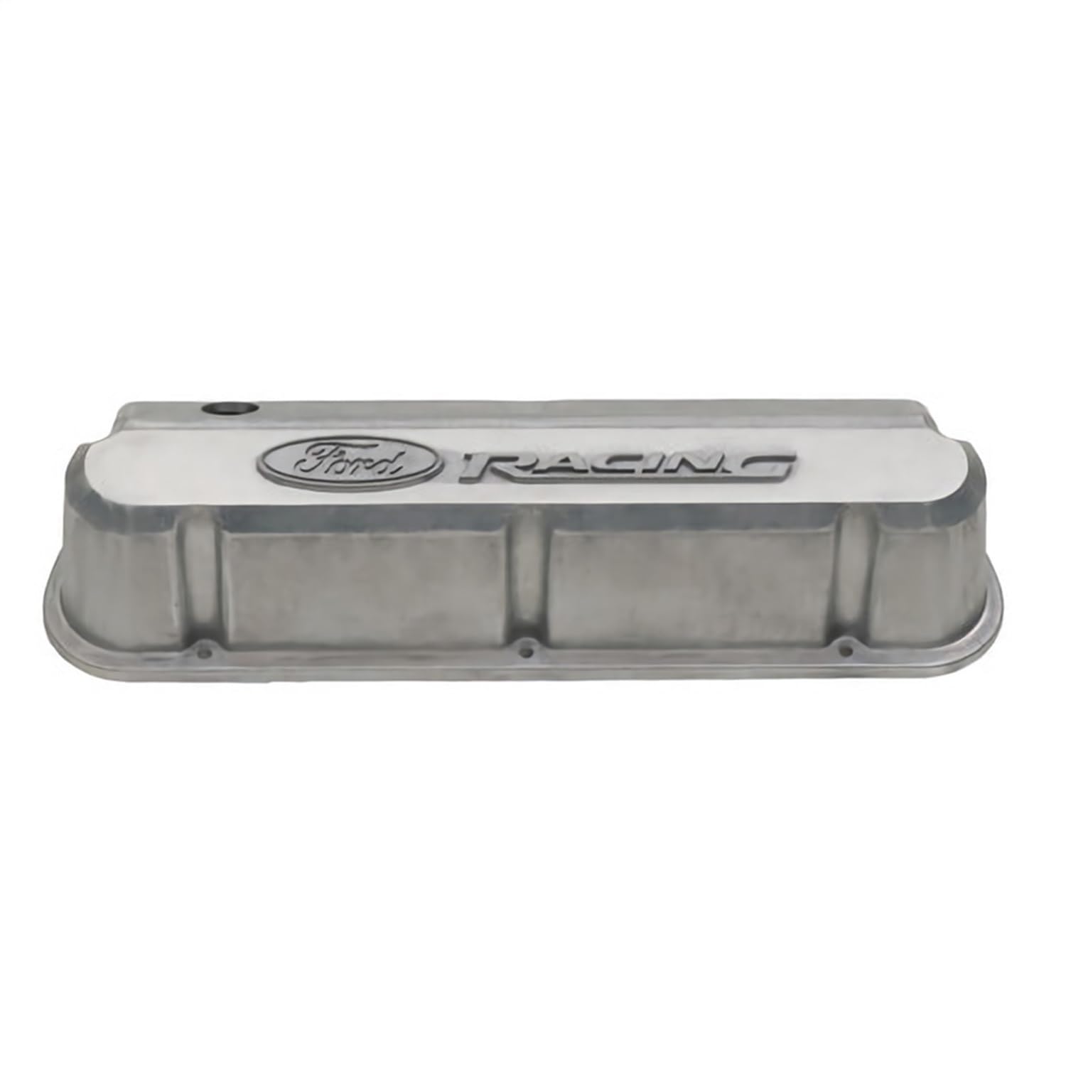 Ford Slant-Edge Valve Cover, Tall, Baffled, Breather Hole, Raised Ford Racing Logo, Aluminum, Natural