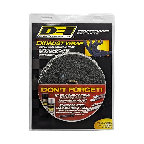 1" x 50' Black Design Engineering Glass Fiber Exhaust Heat Wrap - Heat Wrap for Exhaust Pipes, Pliable Exhaust Wrap Tape, Withstands 1800°F Direct Heat & 2500°F Intermittent Heat