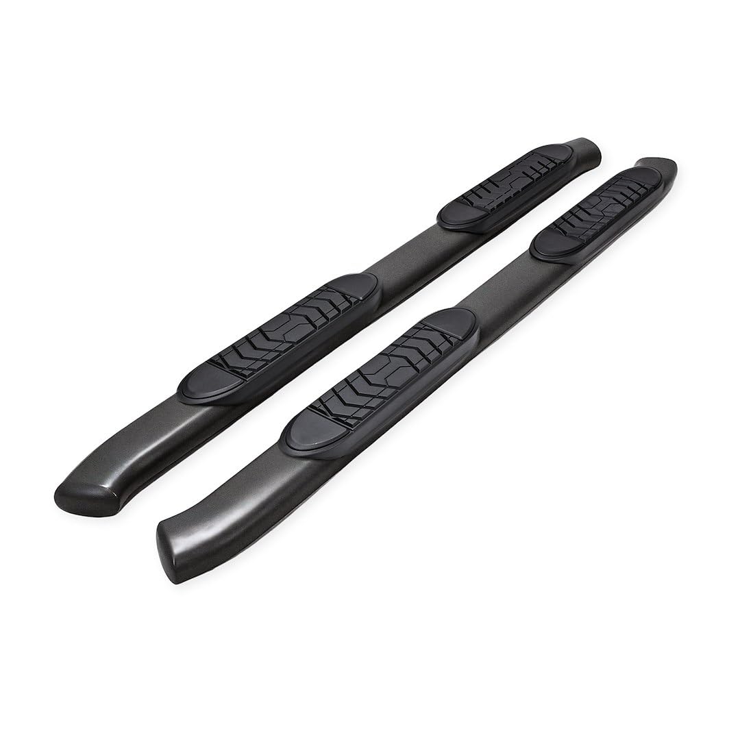 5 Inch Oval Bent Trail FX Nerf Bar A7103T, with Step Pads, Rocker Panel Mount, Powder Coated, Black, Steel, with Welded End Caps, Fits 2024-2025 Toyota Tacoma Double Cab