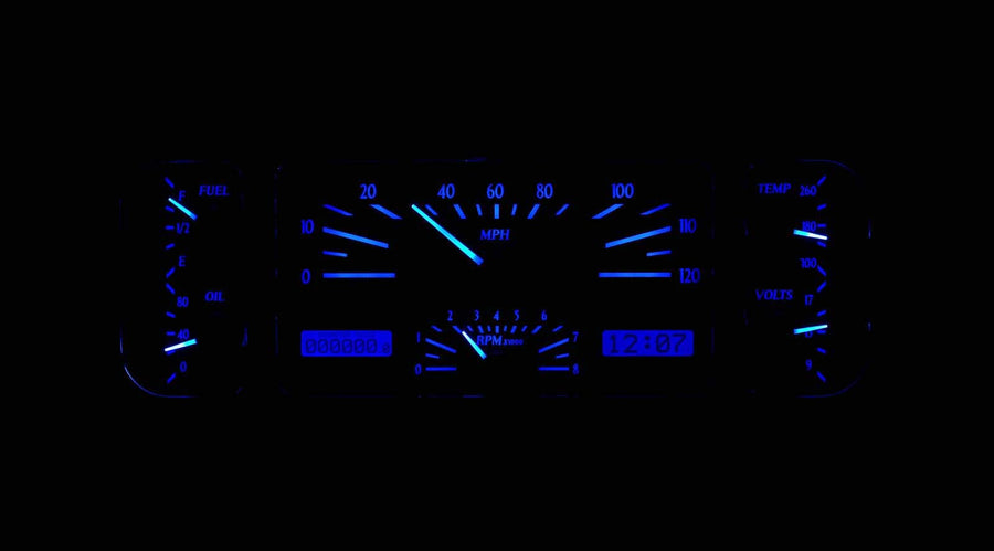 Dakota Digital VHX Dash Gauge Instruments System 1937-38 Chevy Car, BLACK ALLOY style and BLUE display - VHX-37C