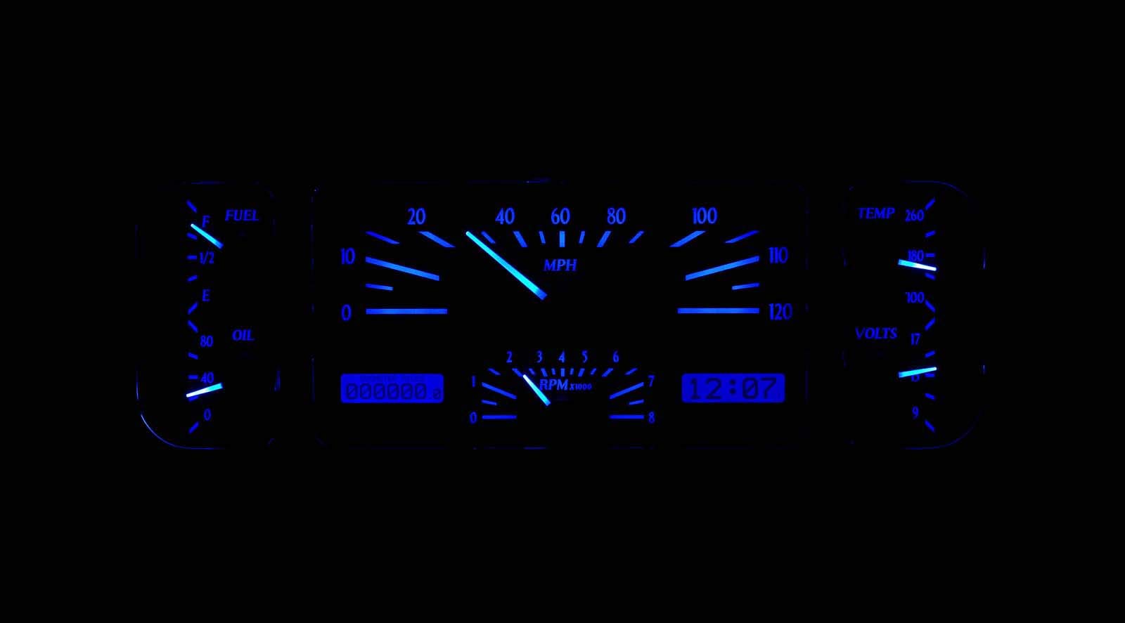 Dakota Digital VHX Dash Gauge Instruments System 1937-38 Chevy Car, SILVER ALLOY style and BLUE display - VHX-37C