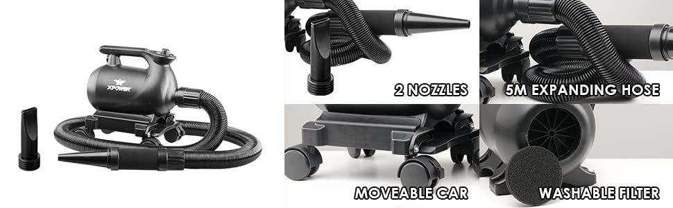 XPOWER A-12 Car Dryer Professional Blower with Mobile Dock w/Caster Wheels