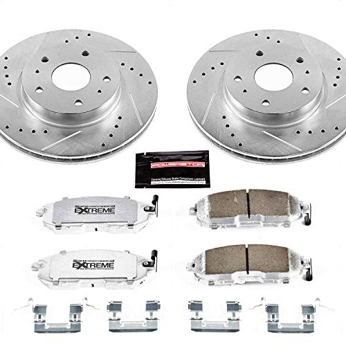 Power Stop K5887-26 Z26 Carbon Fiber Brake Pads Front with Drilled & Slotted Brake Rotors Kit For Suzuki SX4 2007-2013 [Model Specific]