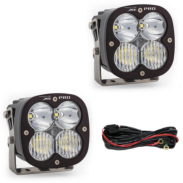 Baja Designs Bumper Light Kit XL Pro LED for Jeep Gladiator 2020-22, Wrangler JL 2018-22 with OEM Steel - Includes Switch Wiring Harness (Driving/Combo Clear Lens)