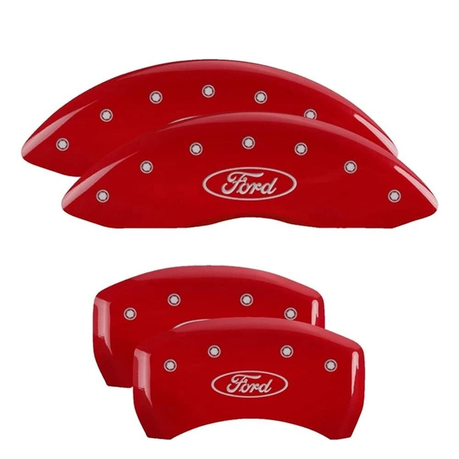 Brake Caliper Covers MGP - 2019-2023 Ford Ranger 2021-2023 Ford Bronco (10248s) Front and Rear Set - Ford Logo - Red