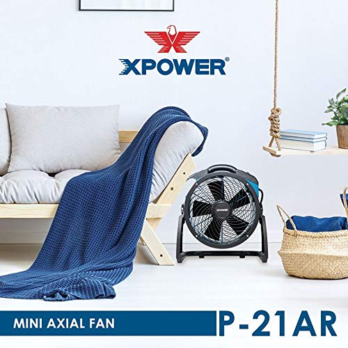 P-21AR XPOWER 11" Diameter Industrial High Velocity Axial Air Mover/Carpet Dryer/Floor Fan/Utility Blower 1100 CFM, 0.6 Amps