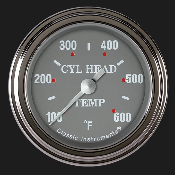 Silver Gray Classic Instruments 2-1/8" Cylinder Head Temperature Gauge SG197SLF