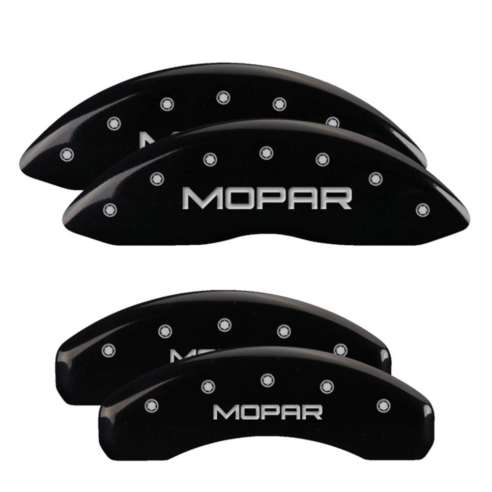 Brake Caliper Covers MGP for 2011-2025 Dodge Durango (Requires 17" Wheels or Larger) Black Powder-Coated Finish, Engraved Silver MOPAR Logo, Aluminum Front and Rear Caliper Covers (Set of 4)