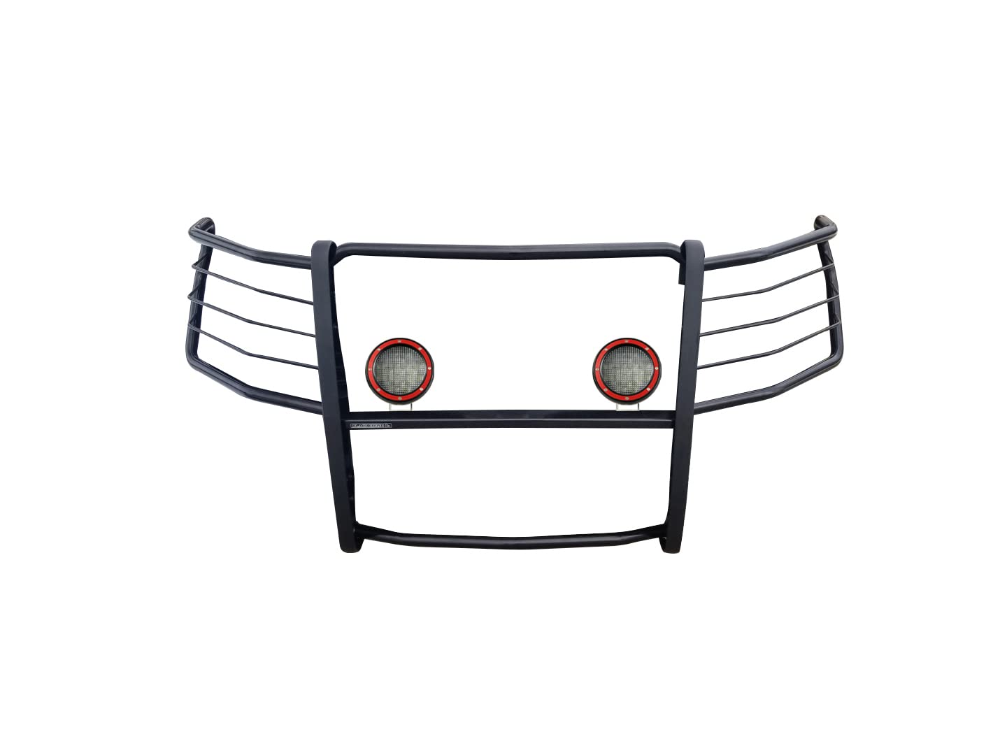 Bumper Guard Black Horse Grille Brush Modular Black Come with Pair of 5.3" Dia.LED Lights with Red Trim Rings Compatible with 2019-2021 Silverado 1500|2022-2022 Silverado 1500 LTD -17GT29MA-PLFR