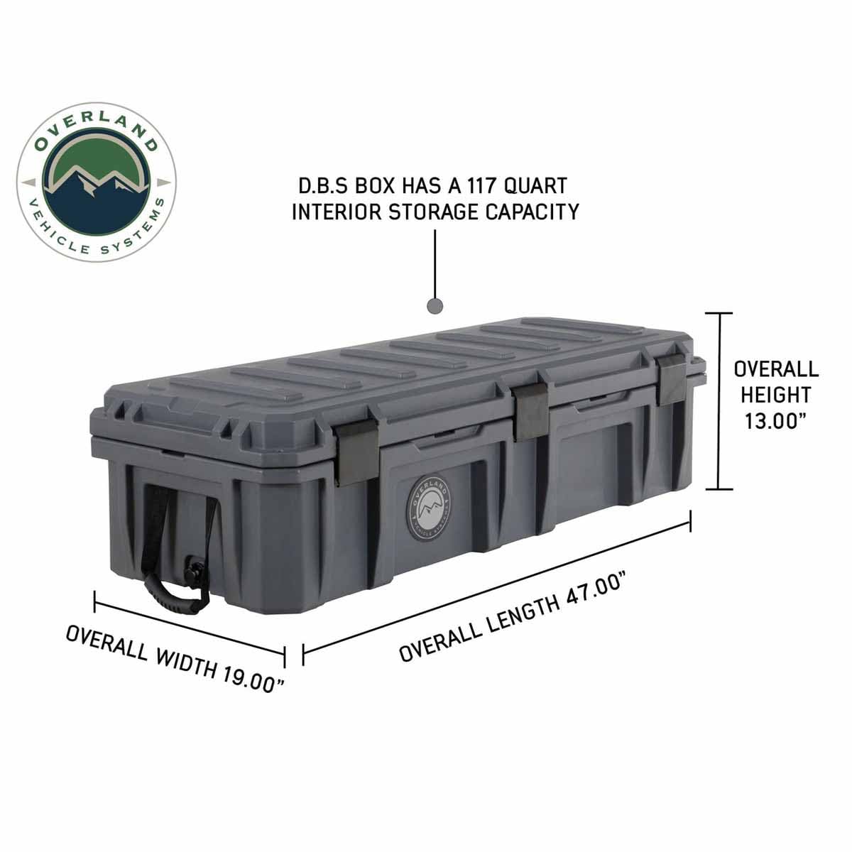 D.B.S. Overland Vehicle Systems 117 QT Dry Box Storage with Drain and Bottle Opener | Dark Grey | Waterproof Sealing | Heavy Duty Latches | 40100021