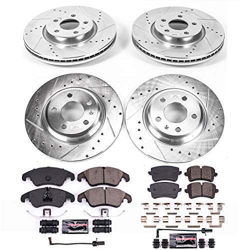 Power Stop K6136 Z23 Carbon Fiber Brake Pads Front and Rear with Drilled & Slotted Brake Rotors Kit