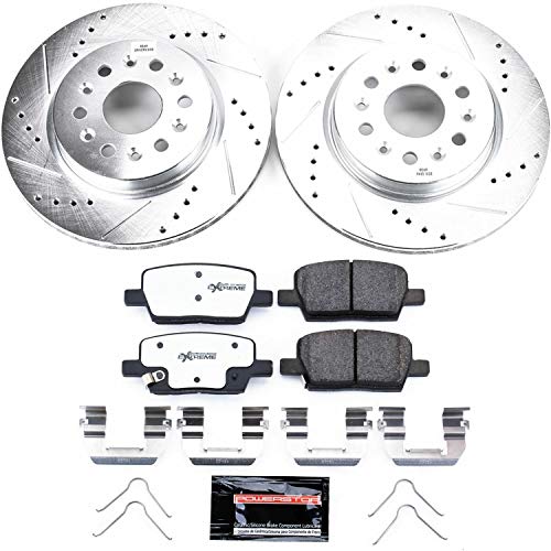 Power Stop K7411-26 Z26 Carbon Fiber Brake Pads Rear with Drilled & Slotted Brake Rotors Kit For Buick Enclave, Cadillac XT5, Cadillac, Chevy Blazer, Chevy Traverse, GMC Acadia [Model Specific]
