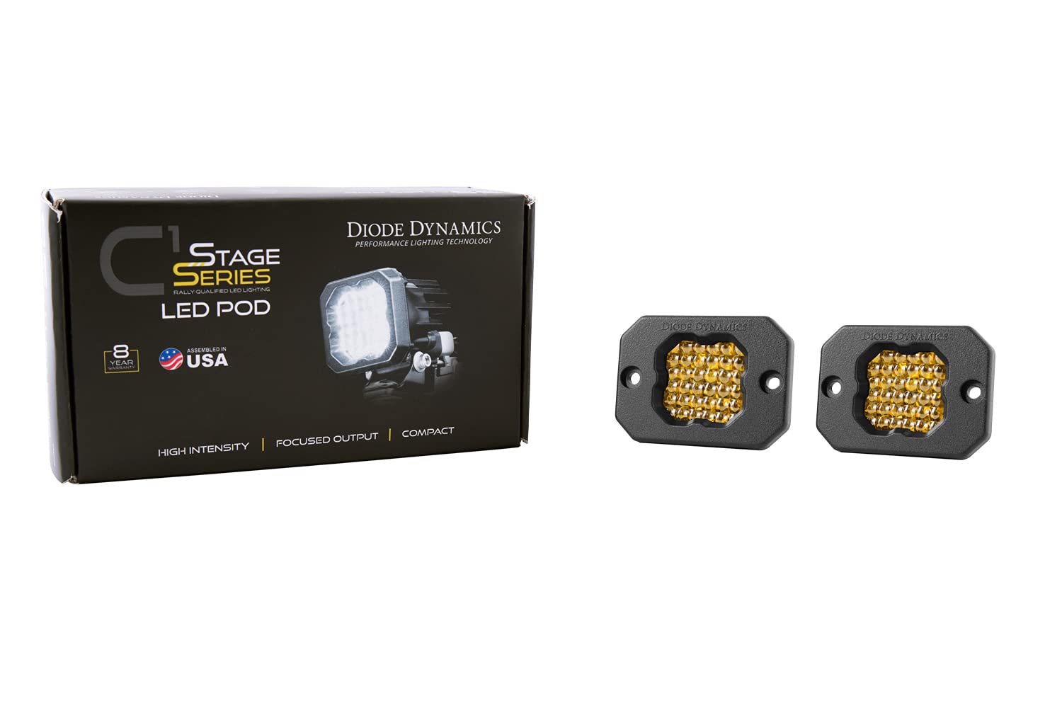 Diode Dynamics SSC1 Yellow Pro Flush Mount LED Pod (pair), Flood w/Amber Backlight