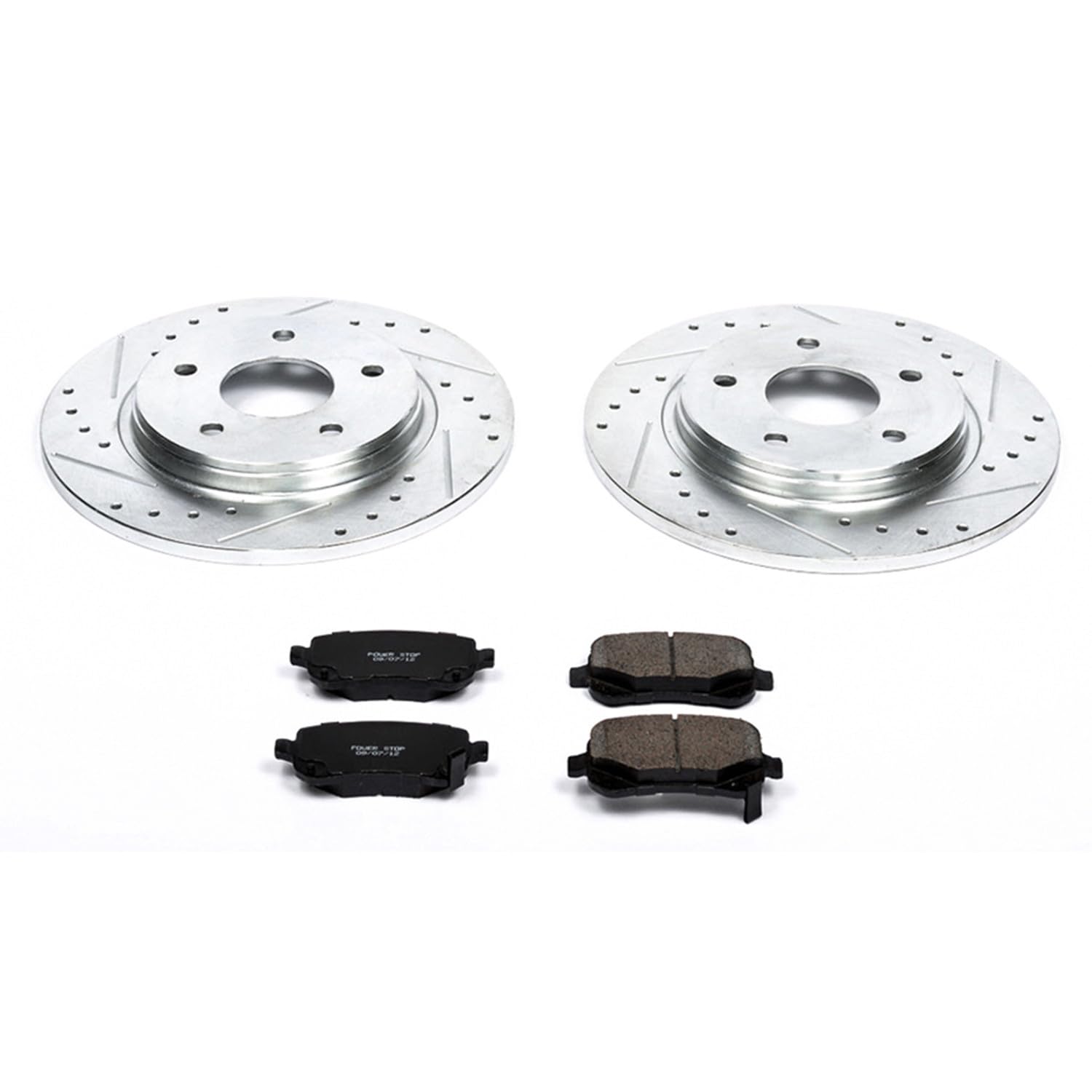 Power Stop K4569 Z23 Carbon Fiber Brake Pads Rear with Drilled and Slotted Brake Rotors Kit For 2008-2012 Town & Country | 2008-2011 Grand Caravan | 2009-2012 Journey VW Routan