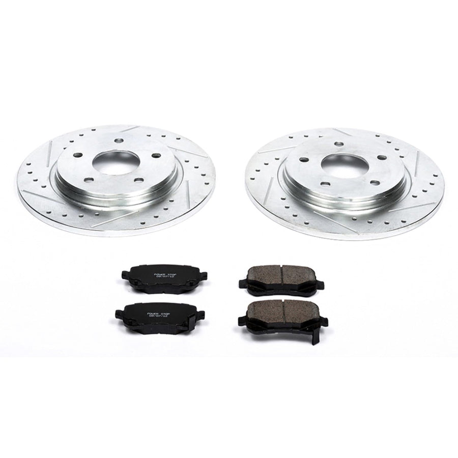 Power Stop K4569 Z23 Carbon Fiber Brake Pads Rear with Drilled and Slotted Brake Rotors Kit For 2008-2012 Town & Country | 2008-2011 Grand Caravan | 2009-2012 Journey VW Routan