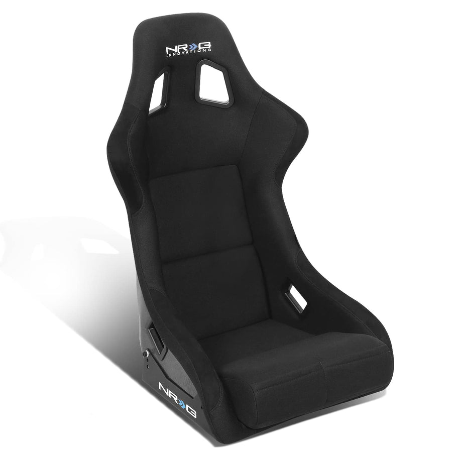 NRG Innovations Fixed Back NRG-RSC-302CF-SL Bucket Racing Seat with Universal Side Mount Bracket, Silver Carbon Fiber Back, Black/Silver